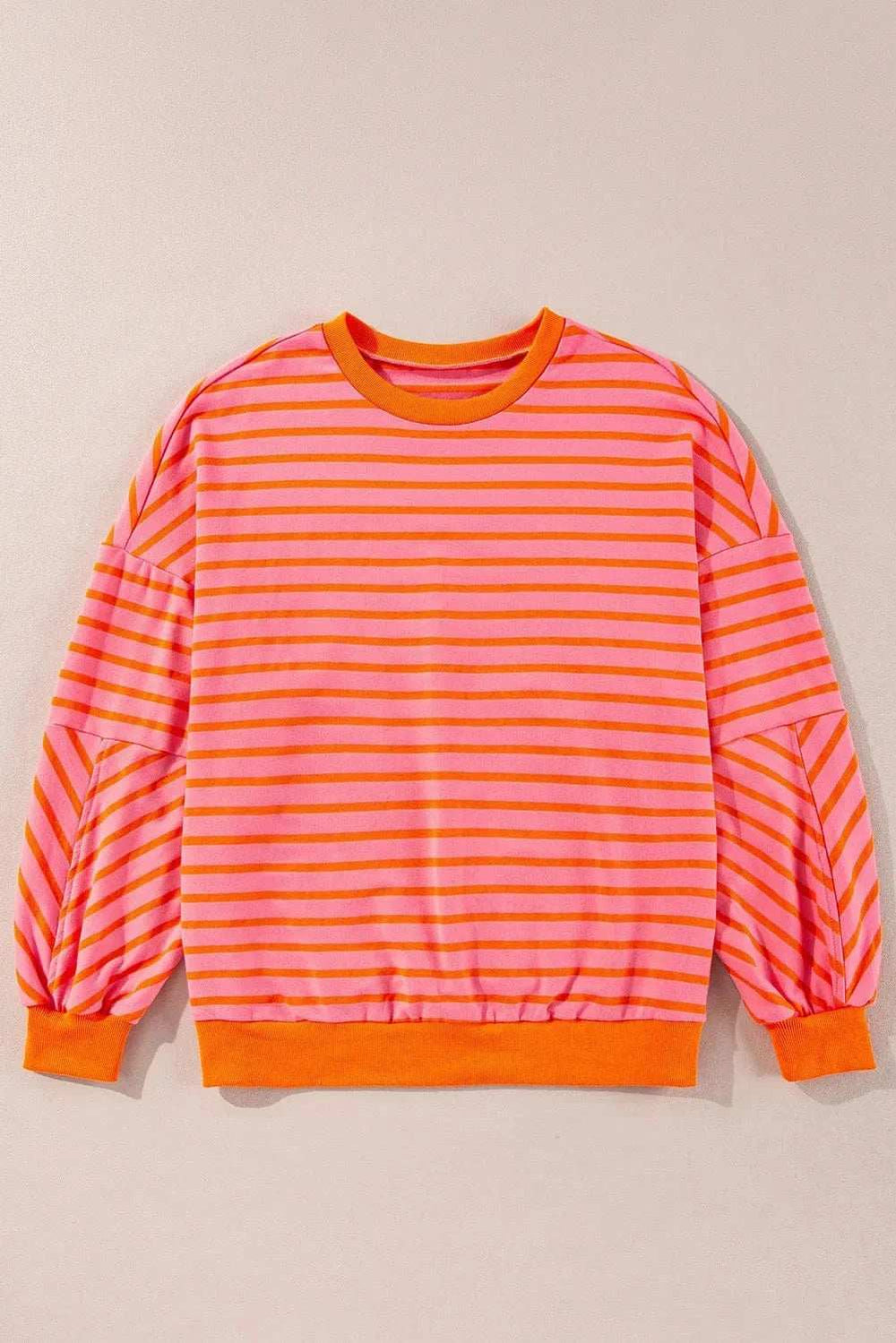 Striped Dropped Shoulder Long Sleeve Sweatshirt - Trendsi - Flyclothing LLC
