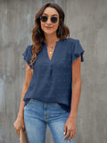 Swiss Dot Notched Flutter Sleeve Blouse - Trendsi - Flyclothing LLC