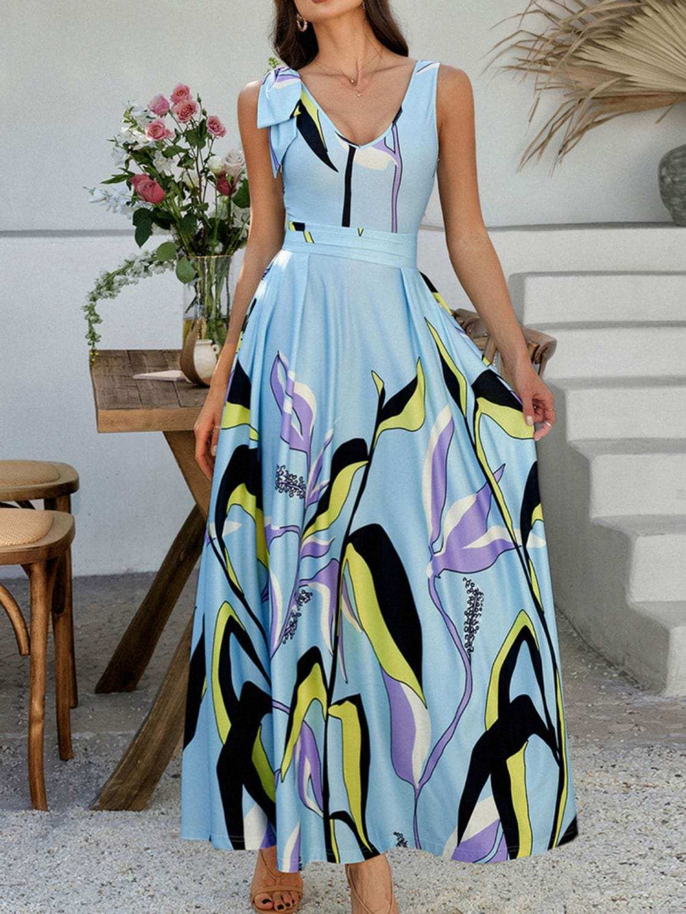 Devine Printed Sleeveless Maxi Dress - Trendsi - Flyclothing LLC