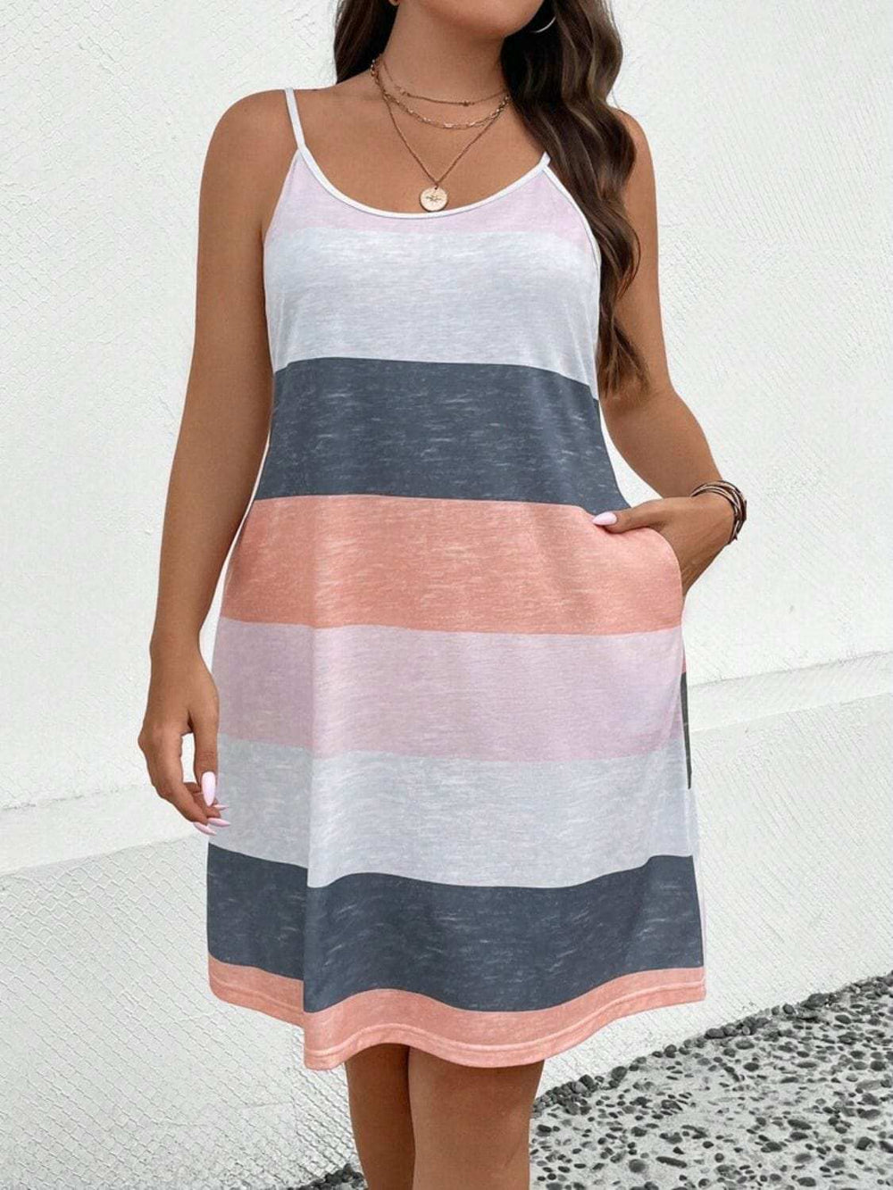 Plus Size Color Block Scoop Neck Mini Dress - Trendsi - Flyclothing LLC