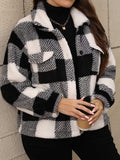 Plus Size Pocketed Plaid Collared Neck Jacket - Trendsi - Flyclothing LLC