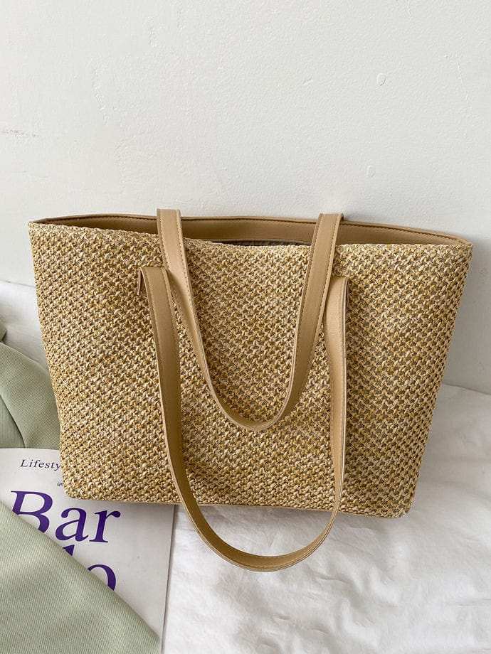 Solid Color Woven Tote Bag - Trendsi - Flyclothing LLC