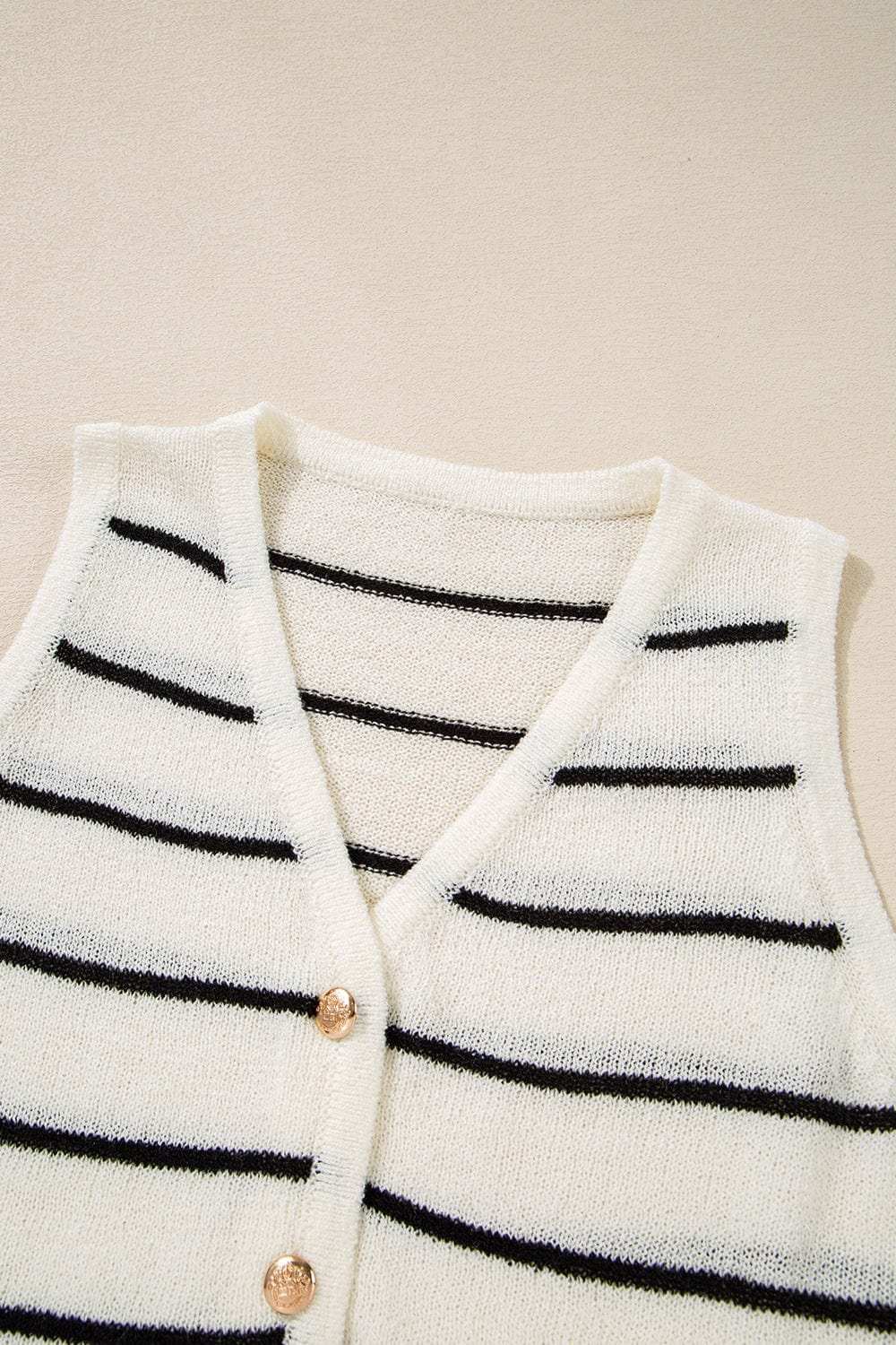 Stripe Button Down V-Neck Sweater Vest - Trendsi - Flyclothing LLC