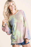BiBi Tie Dye French Terry Sweatshirt With Bubble Sleeves - Trendsi - Flyclothing LLC