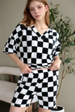 Checkerboard V Neck Loose Tee and Shorts Set - Trendsi - Flyclothing LLC