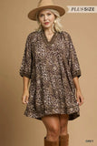 Umgee Full Size Leopard Print Mini Dress with Contrast Trim Plus Size - Trendsi - Flyclothing LLC