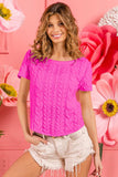 BiBi Cable Knit Short Sleeve Sweater - Trendsi - Flyclothing LLC