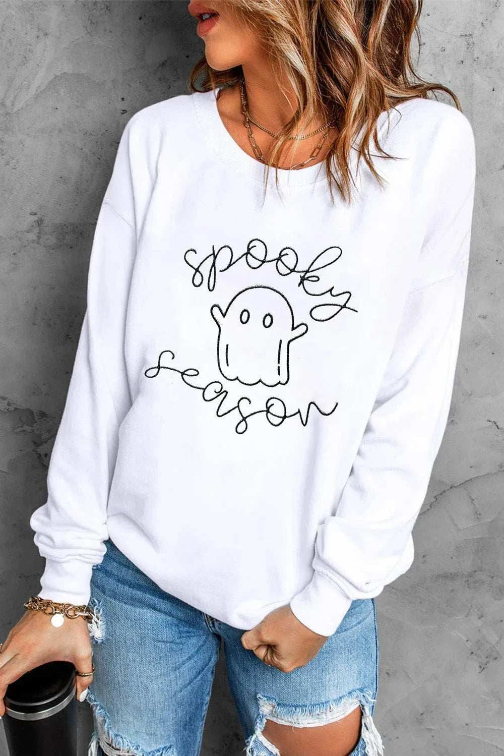 Ghost Graphic Long Sleeve Dropped Shoulder Sweatshirt - Trendsi - Flyclothing LLC