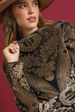 Umgee Damask Print Velvet Burnout Top - Trendsi - Flyclothing LLC