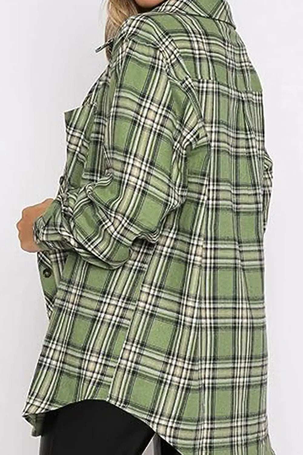 Plaid Collared Neck Long Sleeve Shirt - Trendsi - Flyclothing LLC