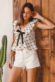 SO ME Bow Texture Jacquard Woven Top with Scallop and Tie - Trendsi - Flyclothing LLC