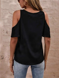 V-Neck Cold Shoulder Blouse - Trendsi - Flyclothing LLC