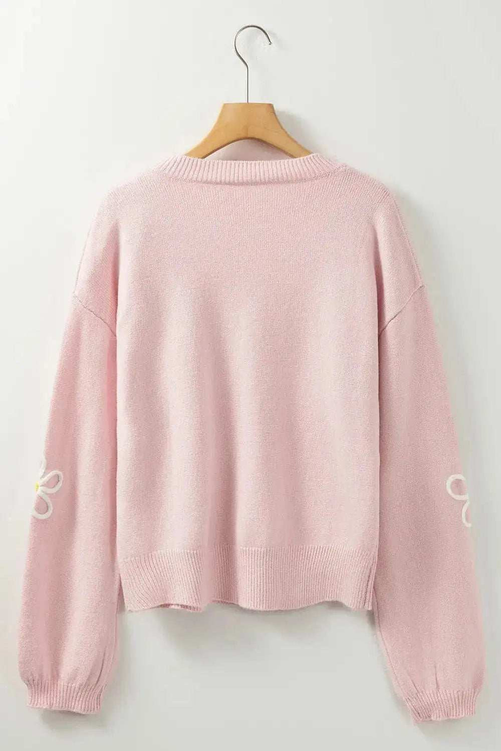 Flower Round Neck Dropped Shoulder Sweater - Trendsi - Flyclothing LLC