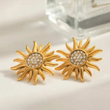 Stainless Steel Inlaid Rhinestone Sun Shape Stud Earrings - Trendsi - Flyclothing LLC