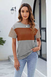 Color Block Round Neck Short Sleeve T-Shirt - Trendsi - Flyclothing LLC