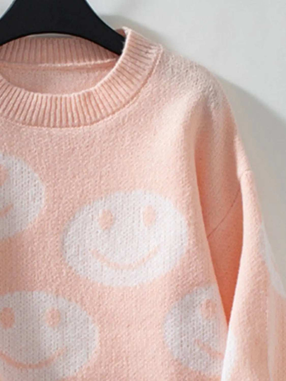 Smile Pattern Round Neck Long Sleeve Sweater - Trendsi - Flyclothing LLC