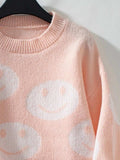 Smile Pattern Round Neck Long Sleeve Sweater - Trendsi - Flyclothing LLC
