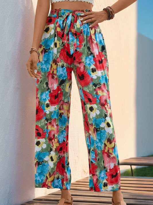 Tied Printed Wide Leg Pants - Trendsi - Flyclothing LLC