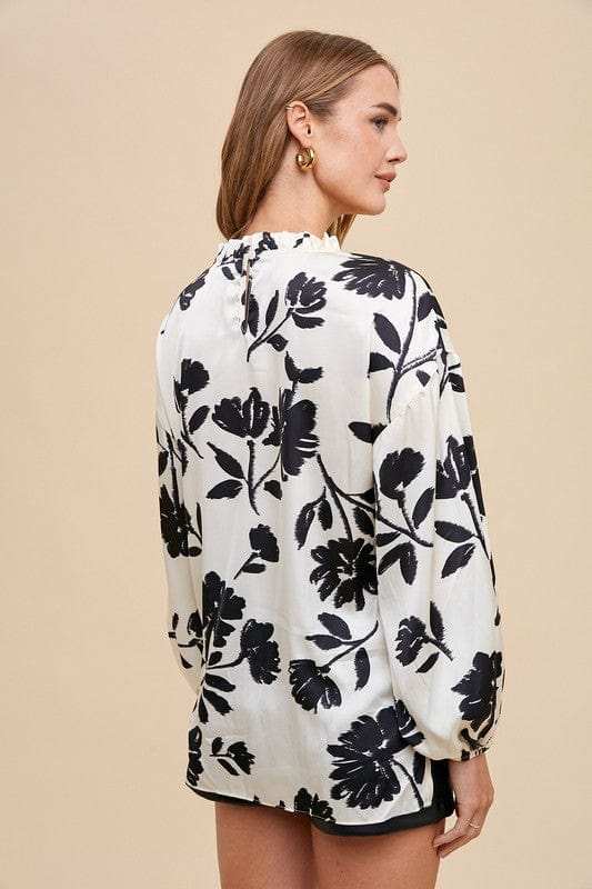 Annie Wear Frill Printed Balloon Sleeve Blouse - Trendsi - Flyclothing LLC