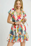 Umgee Printed Tie Neck Ruffled Hem Dress - Trendsi - Flyclothing LLC