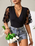 Surplice Lace Flutter Sleeve Bodysuit - Trendsi - Flyclothing LLC