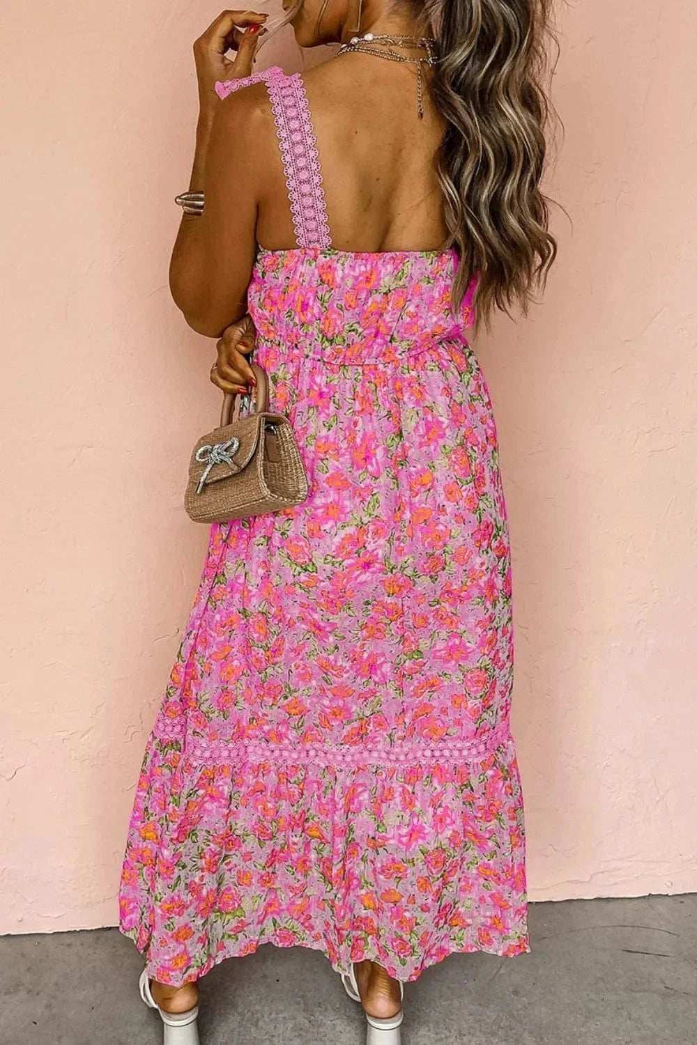 Floral Lace Wide Strap Square Neck Maxi Dress - Trendsi - Flyclothing LLC