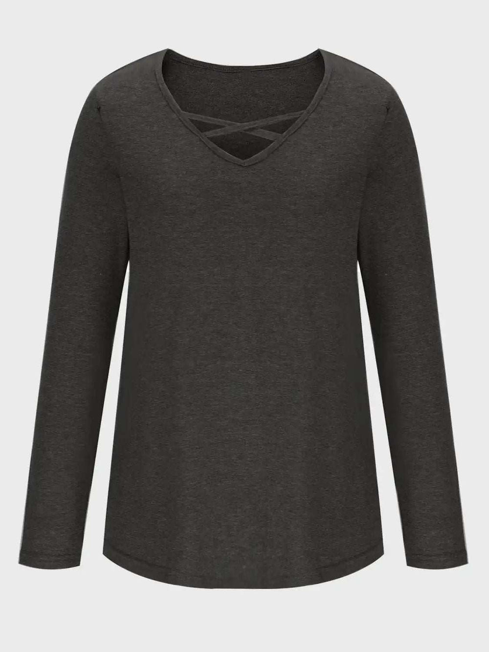 Crisscross V-Neck Long Sleeve T-Shirt - Trendsi - Flyclothing LLC
