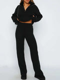 Quarter Zip Long Sleeve Top and Pants Set - Trendsi - Flyclothing LLC