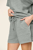Double Take Full Size Texture Short Sleeve T-Shirt and Drawstring Shorts Set - Trendsi - Flyclothing LLC