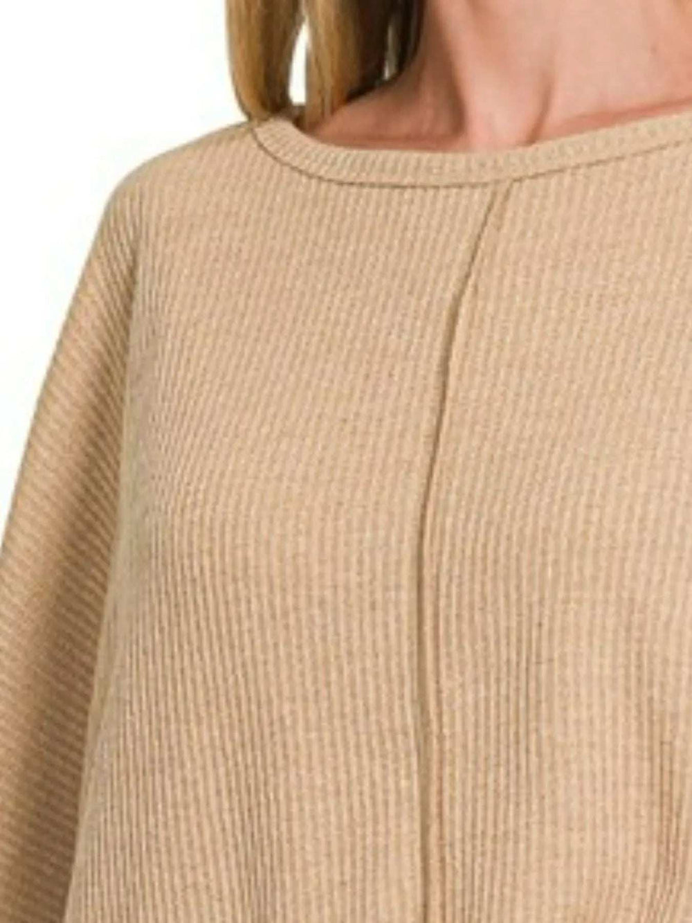 Zenana Ribbed Center Seam Dolman Sleeve Hi Low Sweater - Trendsi - Flyclothing LLC