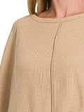 Zenana Ribbed Center Seam Dolman Sleeve Hi Low Sweater - Trendsi - Flyclothing LLC