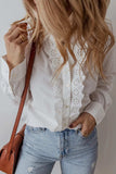 Eyelet Button Down Long Sleeve Shirt - Trendsi - Flyclothing LLC