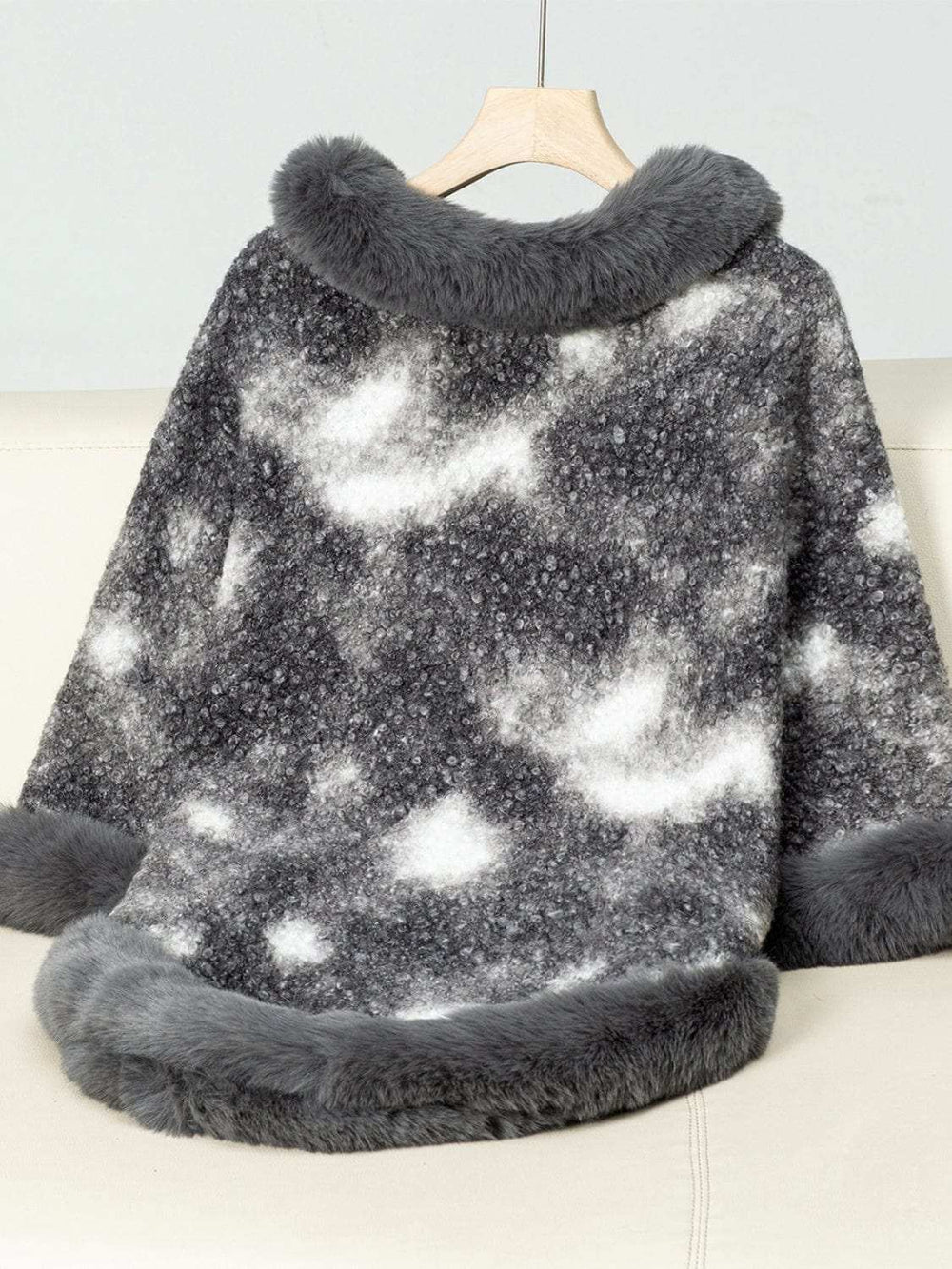 Furry Contrast Three-Quarter Poncho - Trendsi - Flyclothing LLC