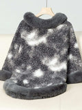Furry Contrast Three-Quarter Poncho - Trendsi - Flyclothing LLC