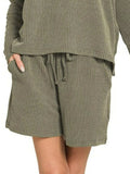 Zenana Corded Rib Long Sleeve Tee and Shorts Set - Trendsi - Flyclothing LLC