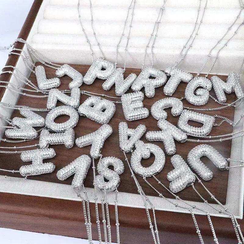 Copper Inlaid Zircon Letter Pendant Necklace - Trendsi - Flyclothing LLC
