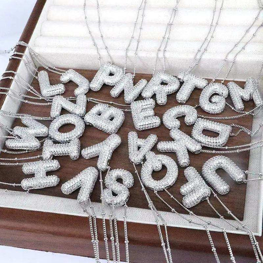 Copper Inlaid Zircon Letter Pendant Necklace - Trendsi - Flyclothing LLC