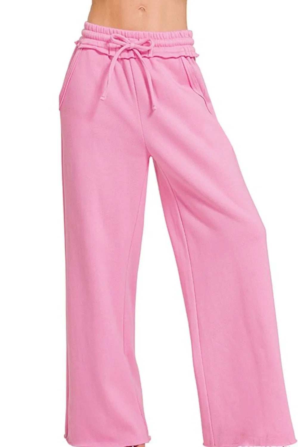 Zenana Fleece Exposed Seam Wide Leg Sweatpants - Trendsi - Flyclothing LLC