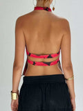 Backless Printed Halter Neck Tank - Trendsi - Flyclothing LLC