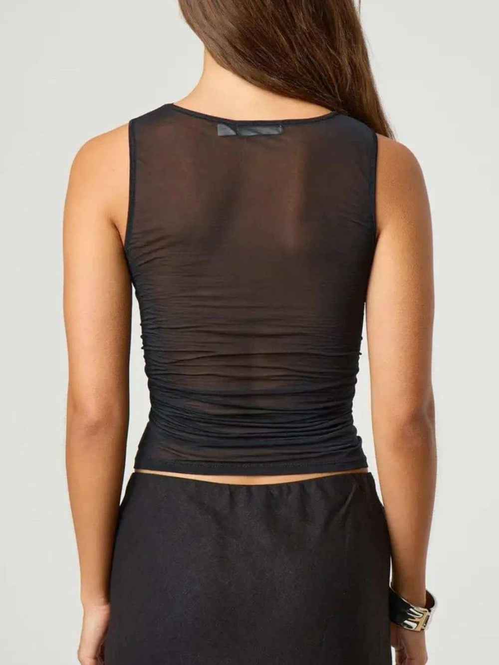 Ruched Round Neck Tank - Trendsi - Flyclothing LLC