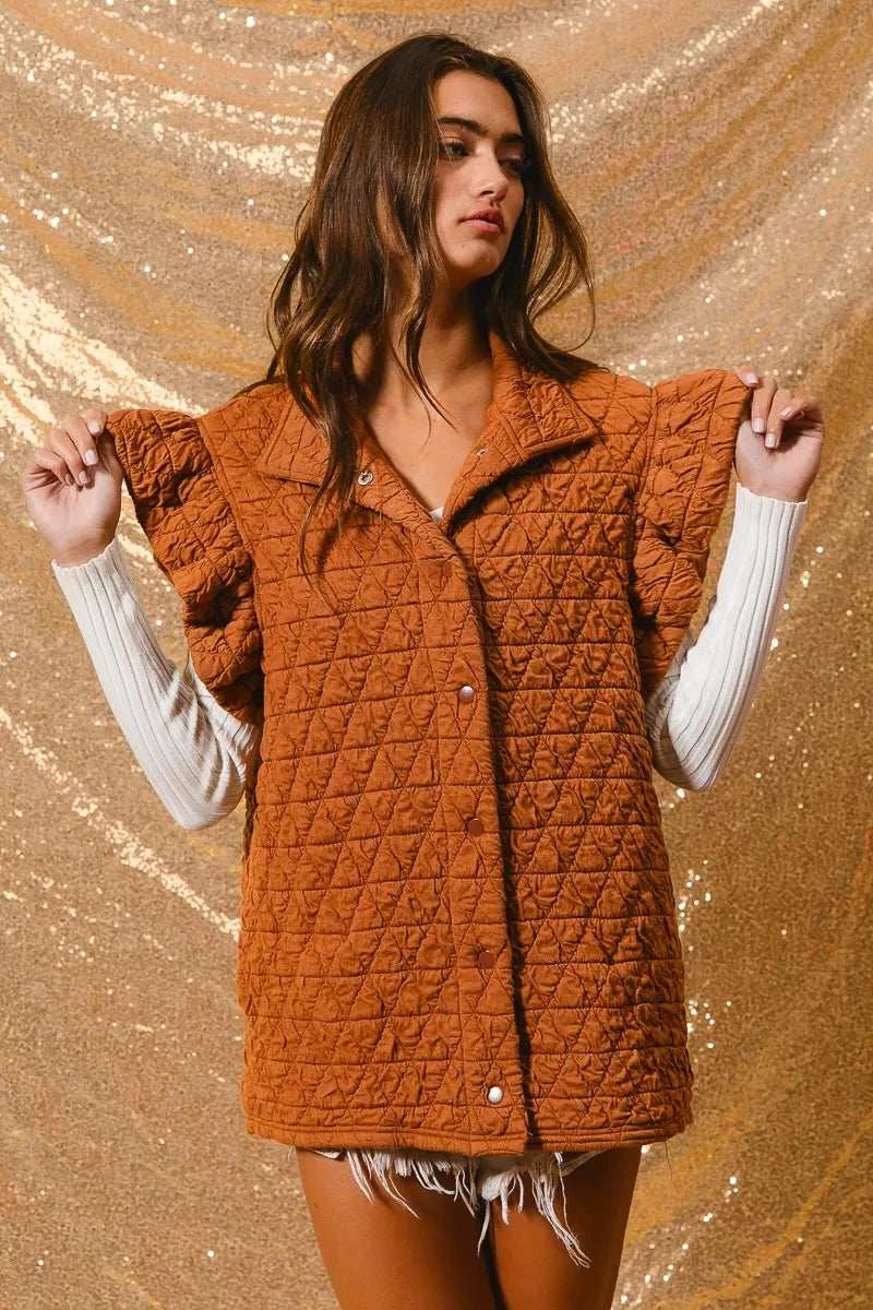 BiBi Quilting Knit Ruffle Sleeve Vest - Trendsi - Flyclothing LLC