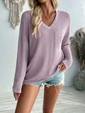 Double Take Pocketed Textured V-Neck Long Sleeve T-Shirt - Trendsi - Flyclothing LLC