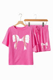 Waffle-Knit Bow Round Neck Top and Shorts Set - Trendsi - Flyclothing LLC
