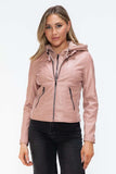 Snobbish Faux Leather Zip Up Drawstring Hooded Jacket - Trendsi - Flyclothing LLC