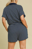 Umgee Full Size Half Zip Striped Romper Plus Size - Trendsi - Flyclothing LLC