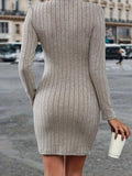Contrast Detail V-Neck Long Sleeve Dress - Trendsi - Flyclothing LLC