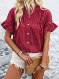 Button Down Ruffled Short Sleeve Shirt - Trendsi - Flyclothing LLC
