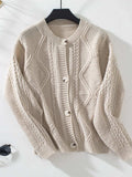 Cable-Knit Round Neck Button Up Cardigan - Trendsi - Flyclothing LLC