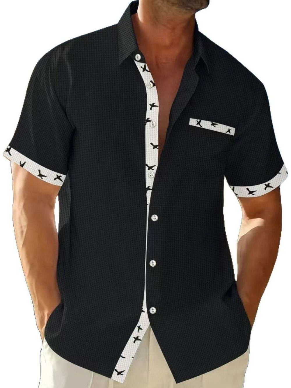 Men's Full Size Contrast Trim Waffle Knit Short Sleeve Shirt Plus Size - Trendsi - Flyclothing LLC