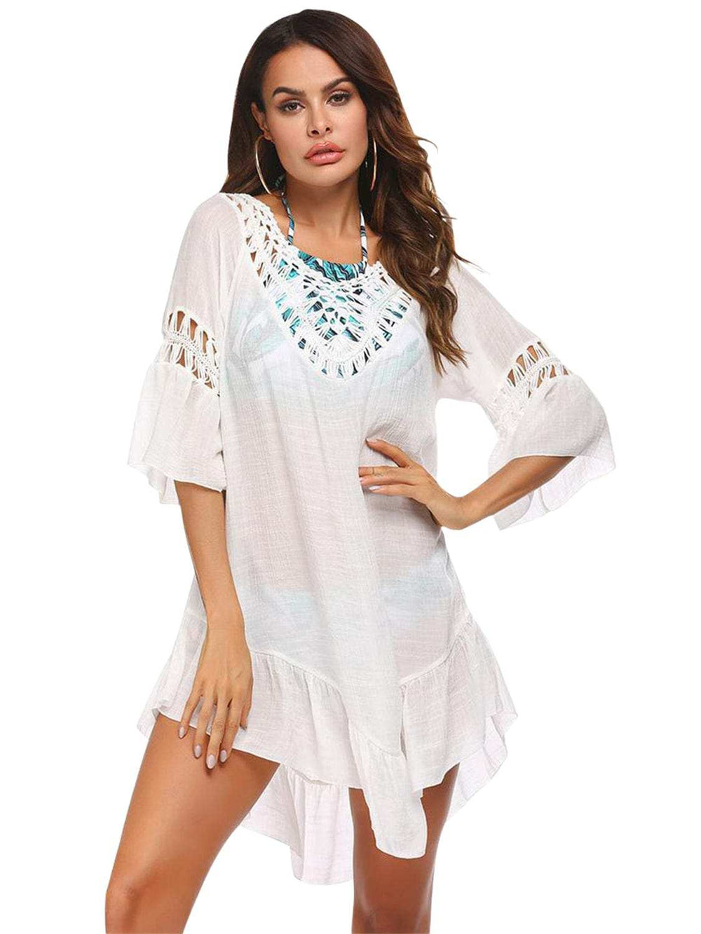 Backless Cutout Three-Quarter Sleeve Cover Up - Trendsi - Flyclothing LLC